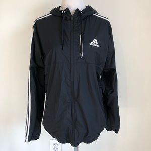 Adidas Black Lightweight Full Zip Windbreaker Hooded Jacket, size Large
